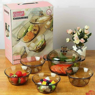 Set nồi thuỷ tinh 5 món - 1 nồi+4 bát thuỷ tinh - hàng cao cấp