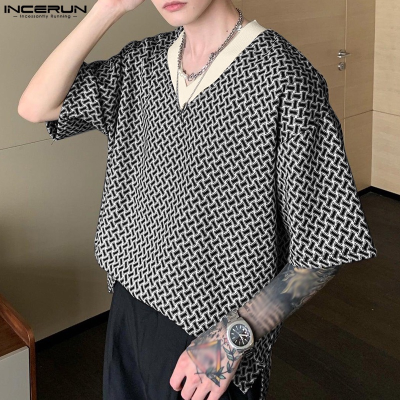 Áo thun INCERUN tay ngắn họa tiết in hoa thời trang mùa hè cho nam