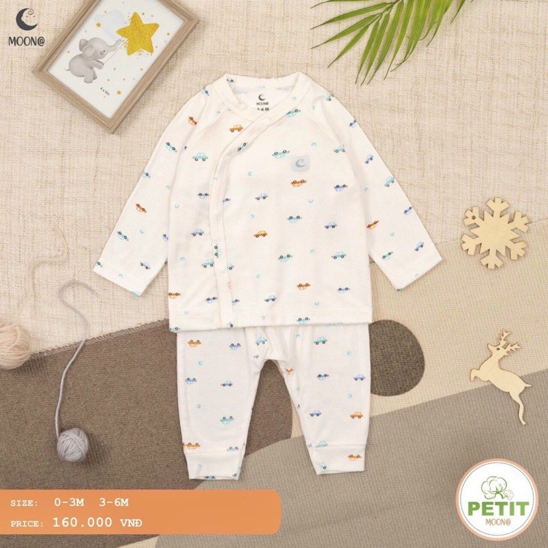 Bộ sơ sinh cài chéo vải petit mềm mịn [Chính hãng Moon VN]