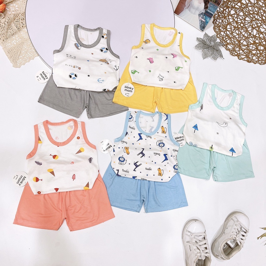 Bộ ba lỗ cho bé chất thun lạnh siêu mềm mịn cho bé size 6kg-15kg