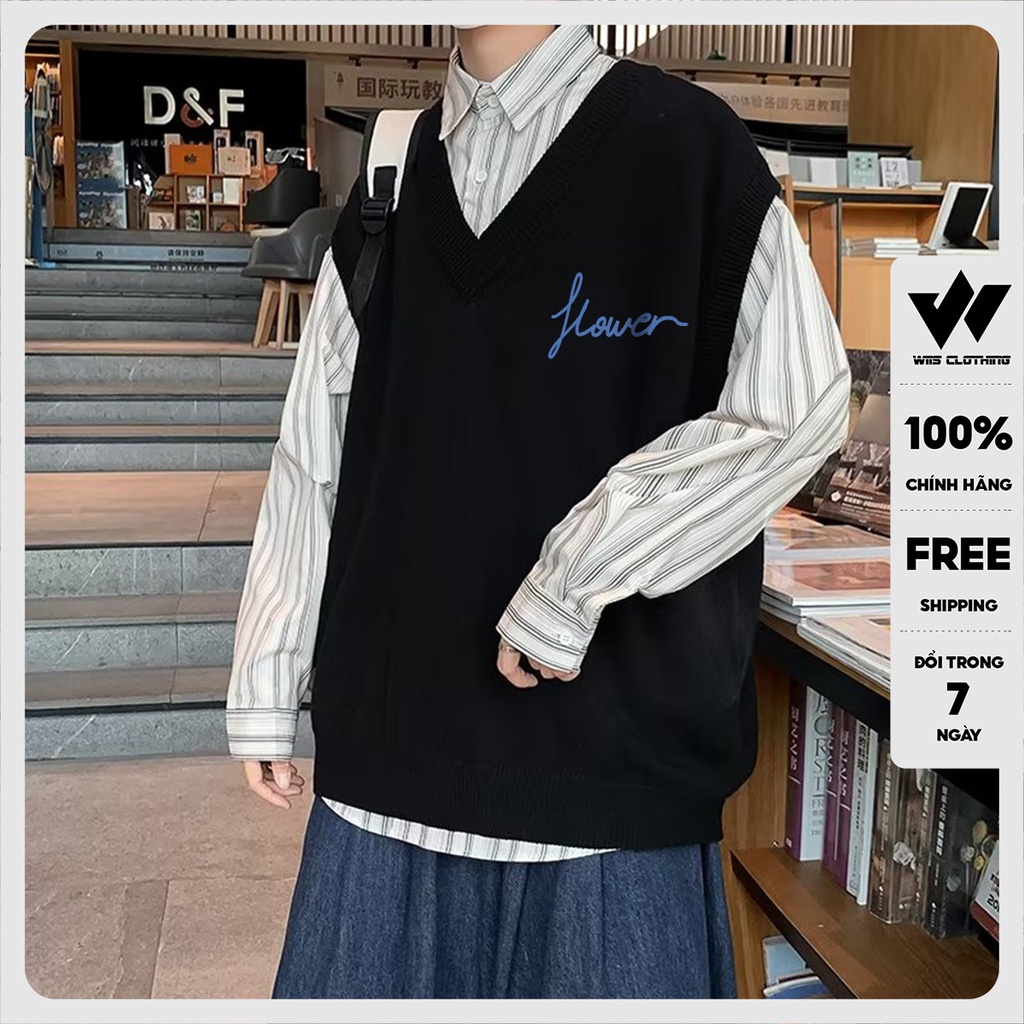 Áo gile unisex WIIS CARO form rộng len nam nữ oversize phong cách kiểu ulzzang