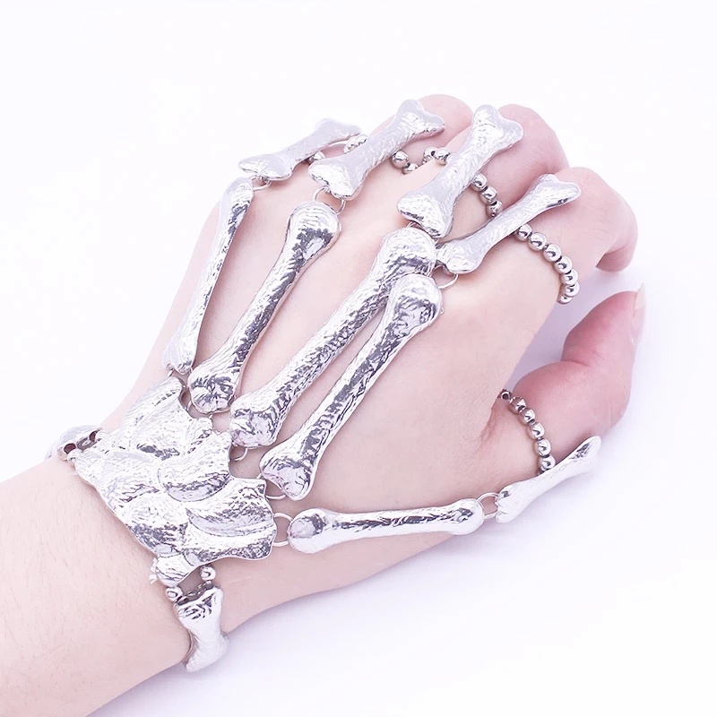 Vòng Đeo Tay Hình Xương Bàn Tay Bằng Kim Loại Linh Hoạt Thời Trang Cho Nam Nữ Phong Cách Hip Hop