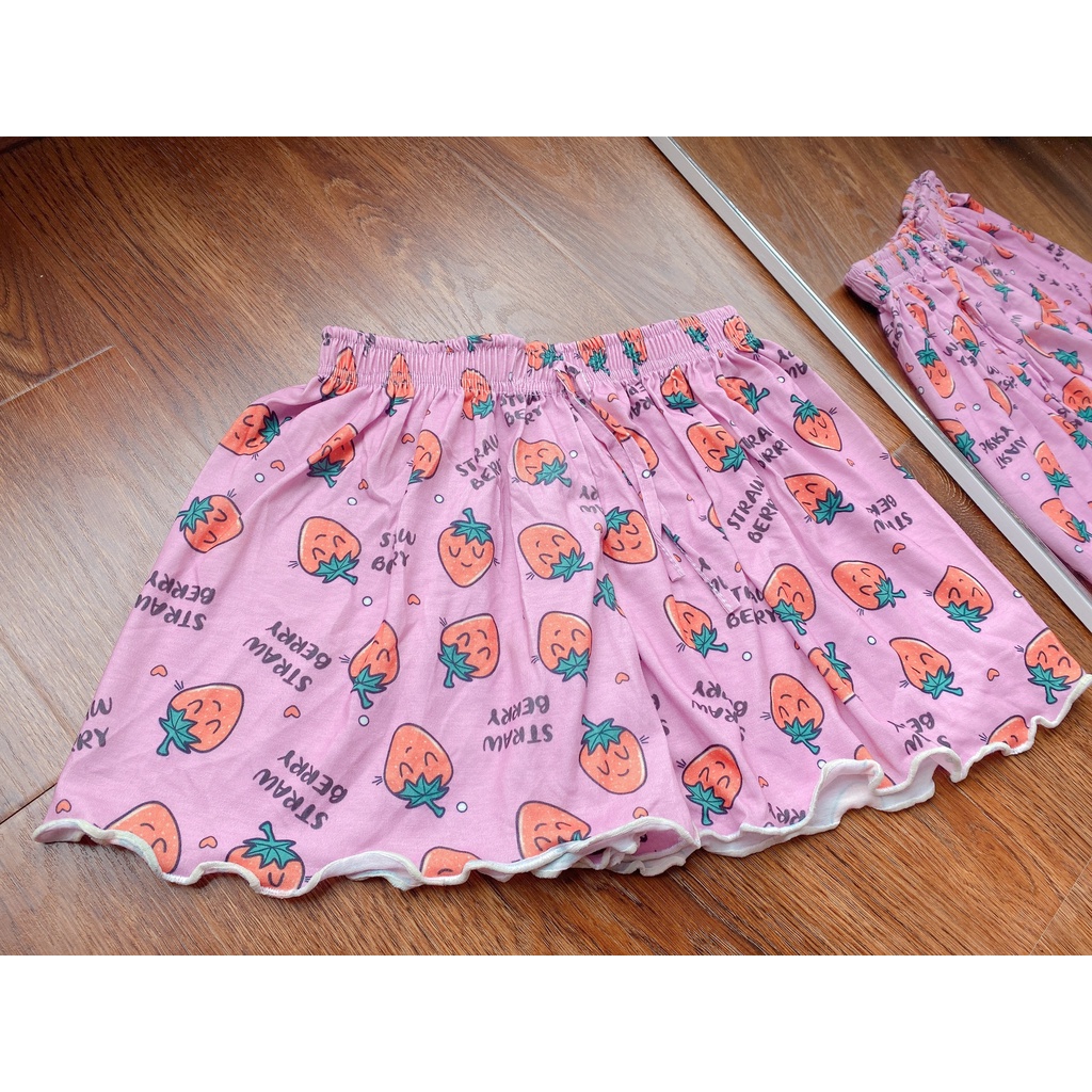 Quần Short Đùi Kitty Viền Bèo Mặc Nhà Nữ  Nana's House - FREESHIP  Shorts lửng suông thun ống rộng in hình dễ thương