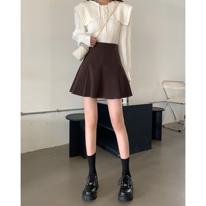 Porozi  Chân váy  dáng chữ A ngắn lưng cao 2 màu tùy chọn sắc trẻ trung xinh xắn phong cách Hàn Quốc