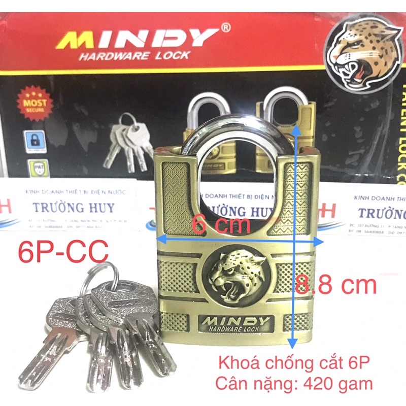Khoá thau đồng giã cổ bấm chống cắt 50 - 60 mm hiệu Mindy - Bảo hành 6 tháng