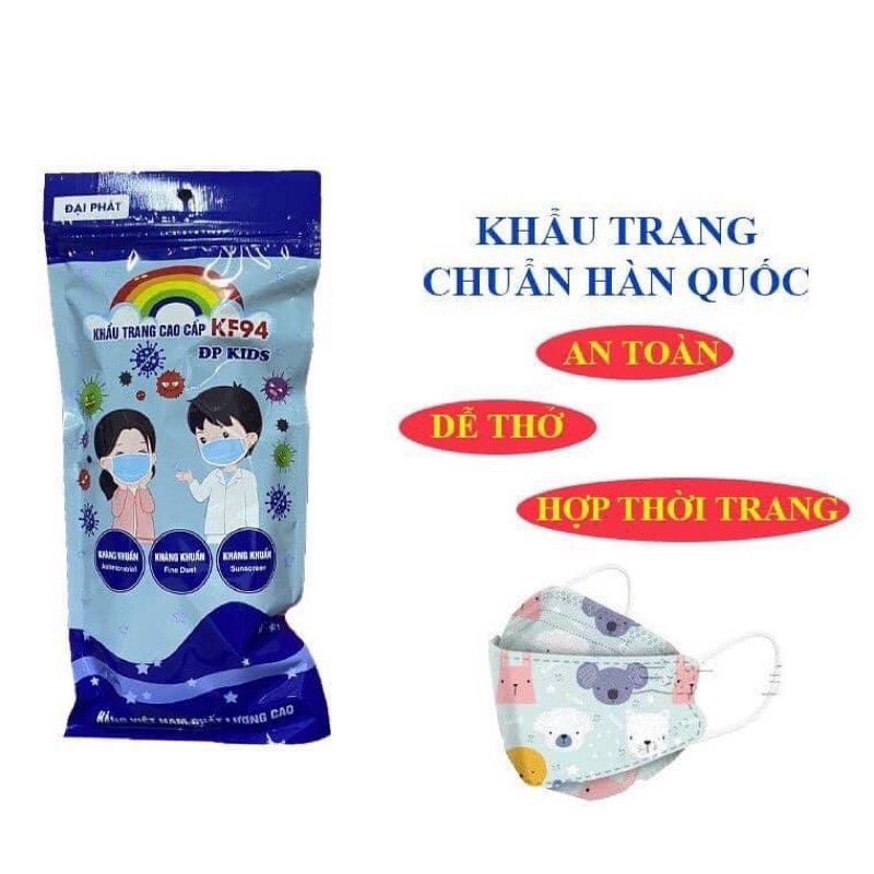 Khẩu trang Kf94 cho bé combo túi 10c, nhiều hình cute dễ thương , khẩu trang y tế 4 lớp túi