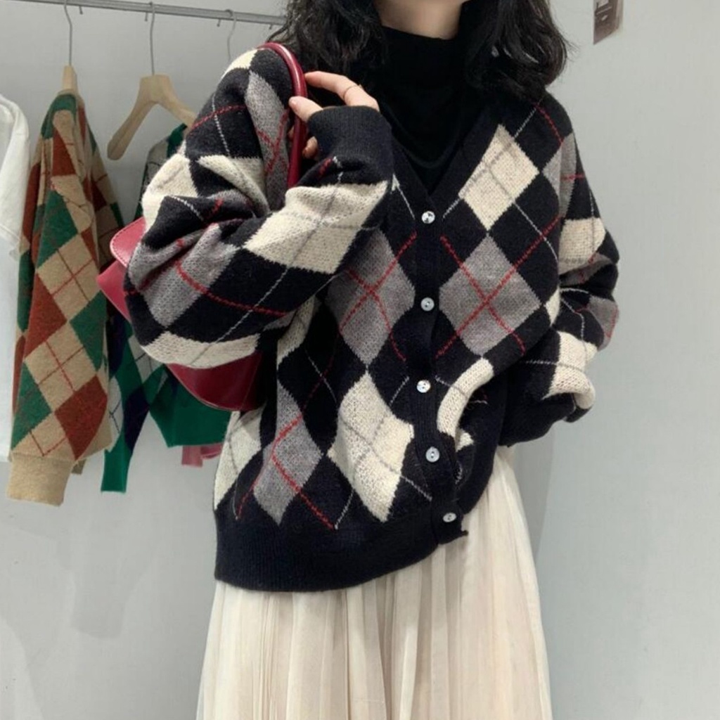 Áo Khoác Len Nữ Áo Cardigan Len Họa Tiết Thổ Cẩm Dài Tay Nữ Phong Cách Hàn Quốc Mới 2021