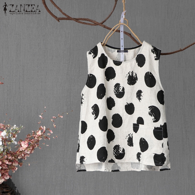 Áo ZANZEA Không Tay Họa Tiết Chấm Bi Cỡ Lớn Giản Dị Dành Cho Nữ | BigBuy360 - bigbuy360.vn