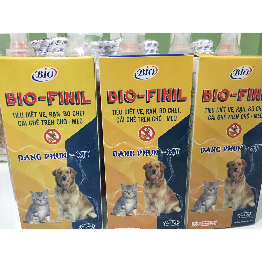 BIO-FINIL 250ML. Thuốc tiêu diệt ve, rận, bọ chét, cái ghẻ trên chó- mèo