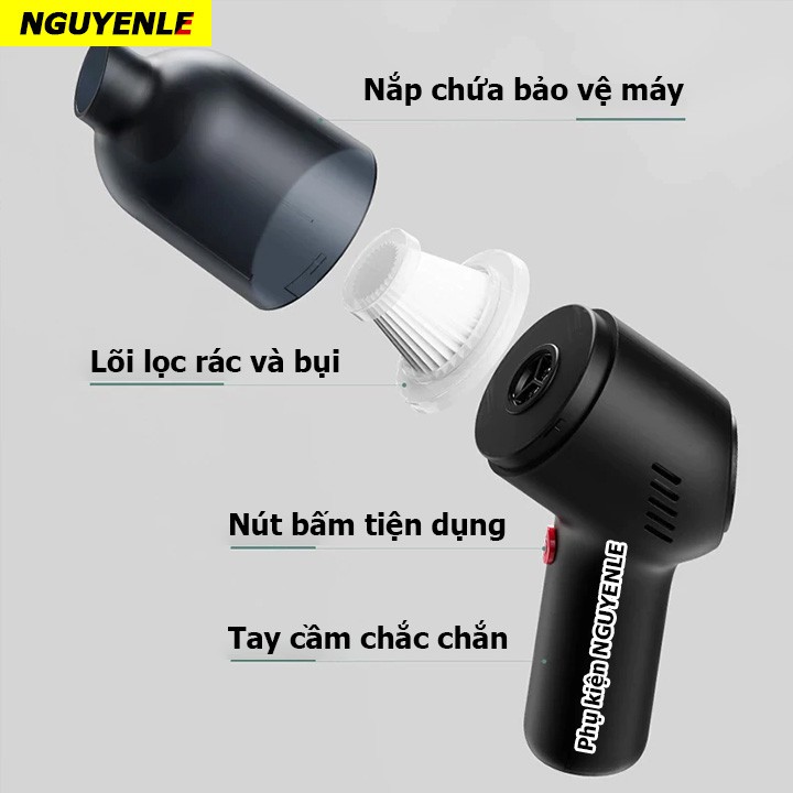 Máy hút bụi xe hơi mini lực hút mạnh 8000Pa Cho  Gia Đình Lông Thú Cưng Văn Phòng