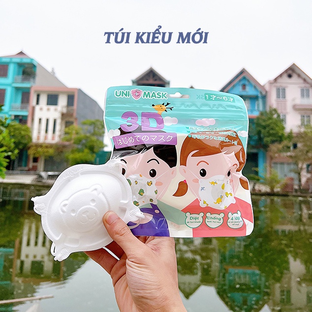 Khẩu trang gấu cho bé Unimask 3D kháng khuẩn cho trẻ em sơ sinh 6 tháng đến 1 2 3 4 5 6 tuổi ACuteBaby
