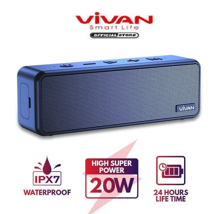 Loa Bluetooth 5.0 VIVAN VS20 - Chống Nước IPX7 - Công Suất 20W - Pin 3600mAh Playtime đến 24H