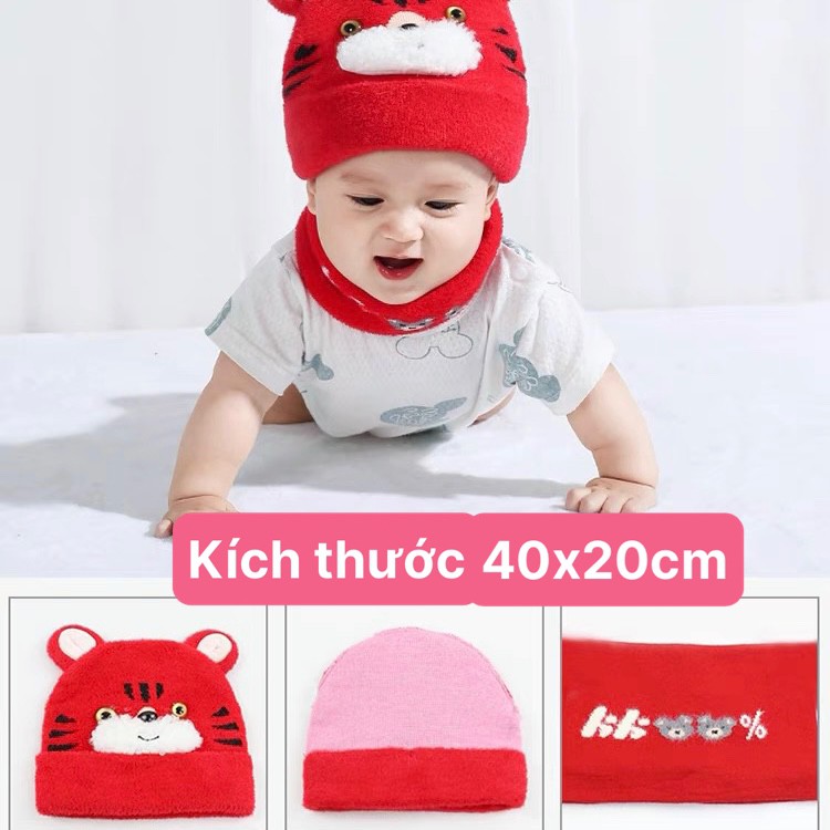 Bộ khăn mũ len lông thỏ, set 2 chi tiết khăn + mũ cho bé yêu