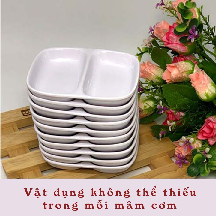 Đĩa Chấm 2 Ngăn Trắng Trơn - Phíp - Dùng Cho Tương Ớt, Tương Cà, Muối, Tiêu, Nước Chấm, Xì Dầu