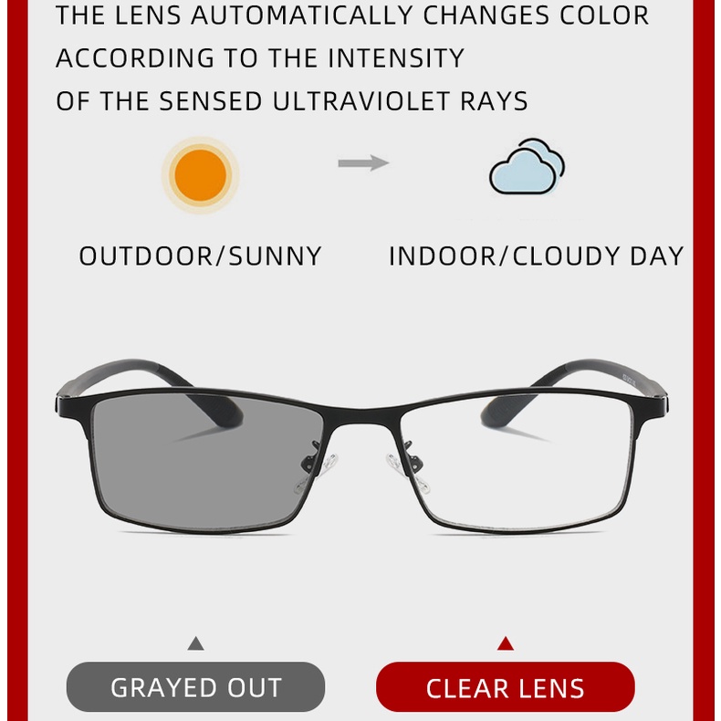 kính đọc photochromic chất lượng cao Kính đọc sách chống ánh sáng xanh Kính thay đổi màu ngoài trời + 100, + 150, + 200, + 250, + 300, + 350, + 400