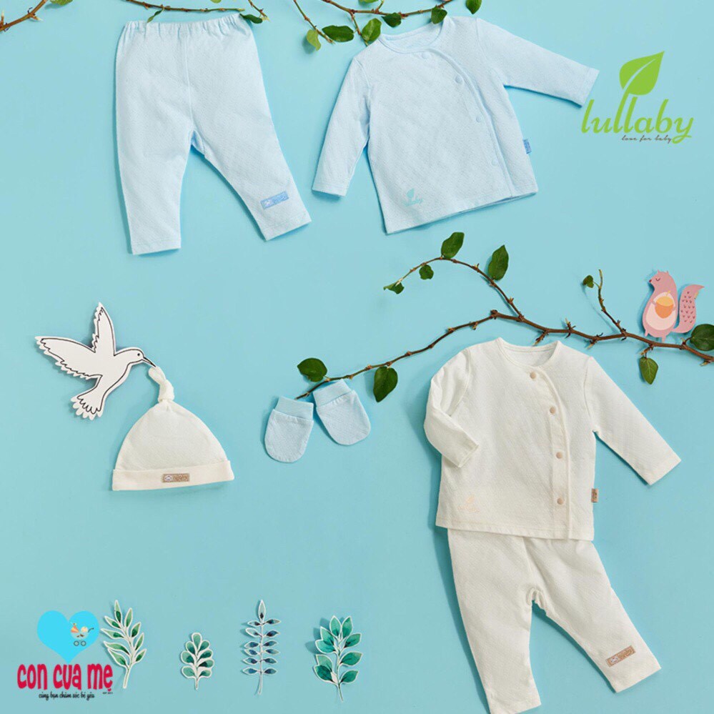 quần áo sơ sinh dài tay cài lệch vân lỗ thông thoáng Lullaby