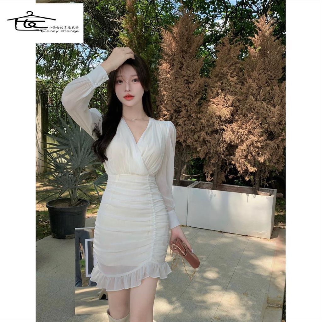 Đầm Chiffon Tay Phồng Màu Trắng Thời Trang Mùa Hè Cho Nữ