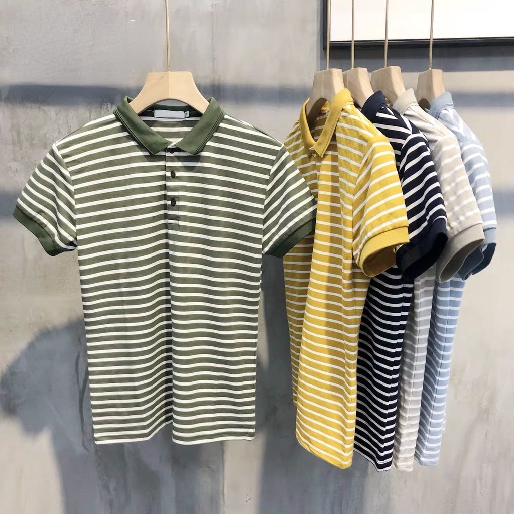 Áo polo Ngắn Tay Họa Tiết Kẻ Sọc Thời Trang Cho Nam 2022