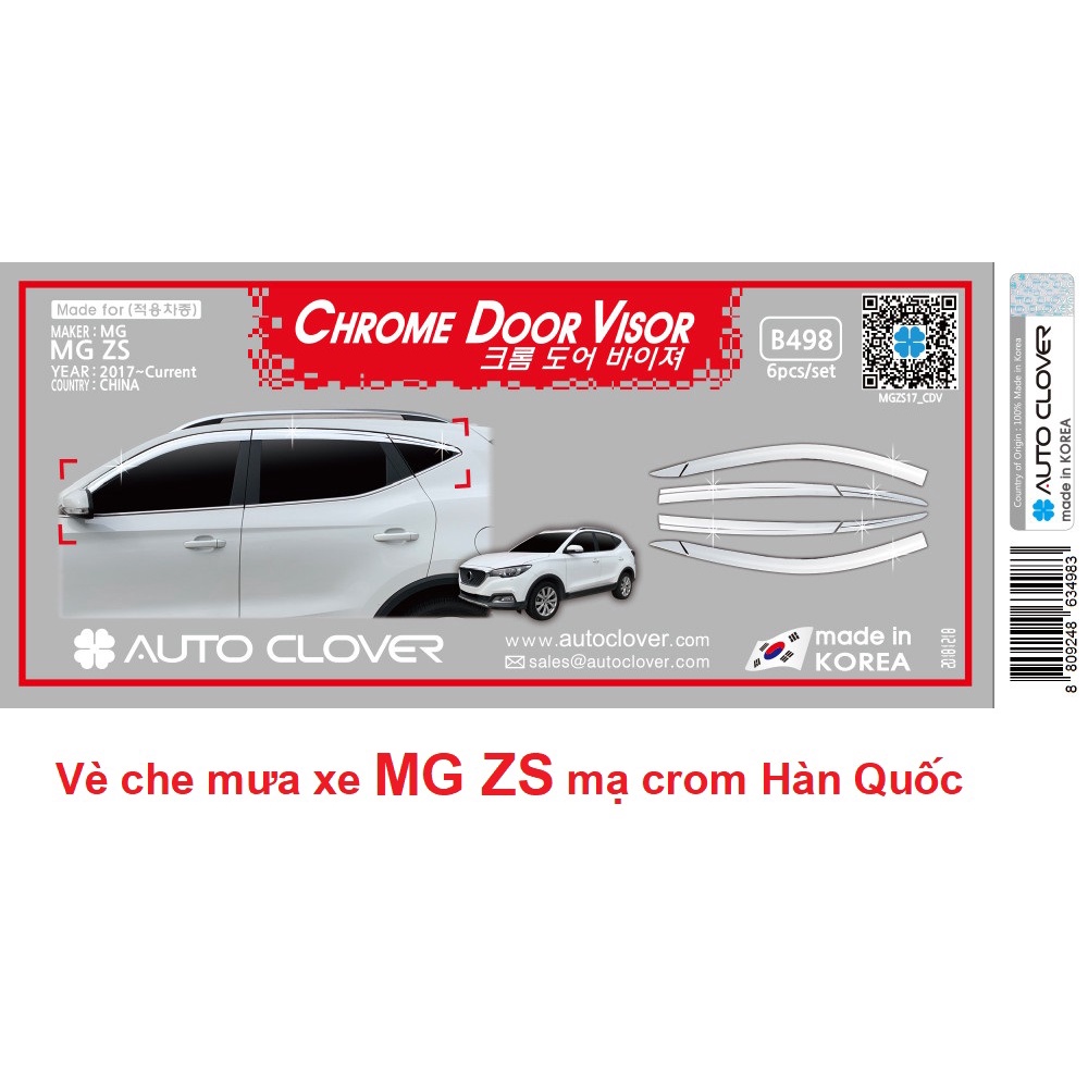 Vè che mưa mạ crom xe MG ZS 2021 2022 - 6 chi tiết - Hàng chính hãng Auto clover Hàn Quốc