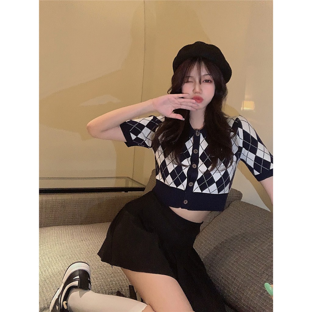 ÁO CROPTOP POLO LEN TRÁM ULZZANG  - Aocroptopkecaro_P2K6