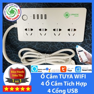 Ổ cắm 4 cổng điều khiển từ xa trên điện thoại Tuya WIFI có 4 cổng USB  bật tắt độc lập từng ổ cắm