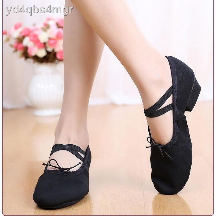 ✥✎Giày múa dân gian nữ tập thể dục đế mềm người lớn khiêu vũ màu đen vải giáo viên ba lê