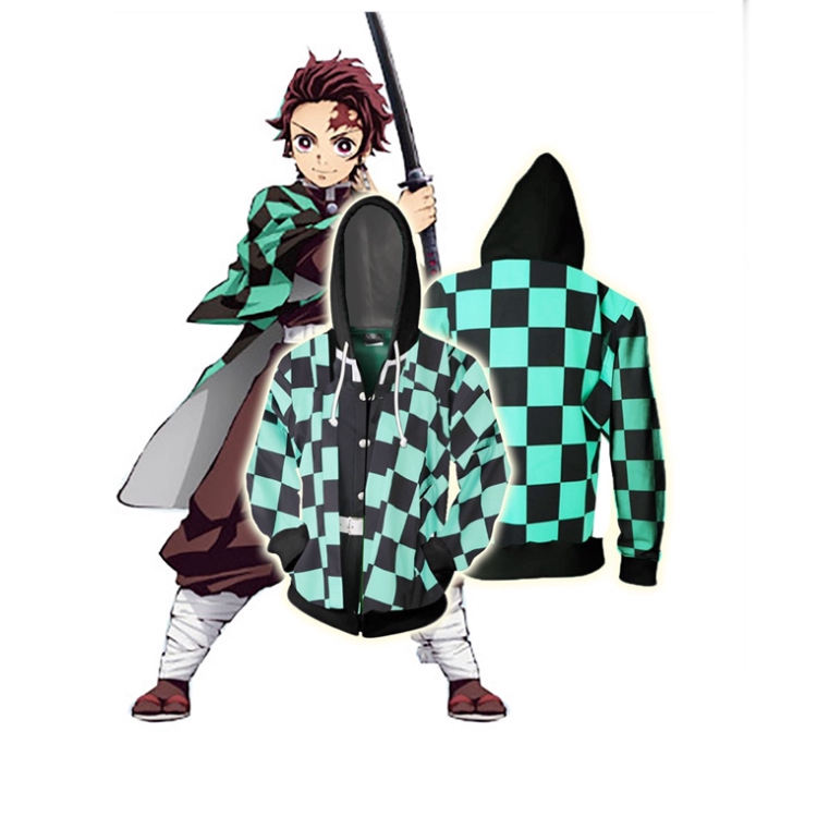 Áo khoác hoodie phối dây kéo phong cách Anime Demon Slayer Kimetsu no Yaiba Kamado Tanjirou Nezuko | BigBuy360 - bigbuy360.vn