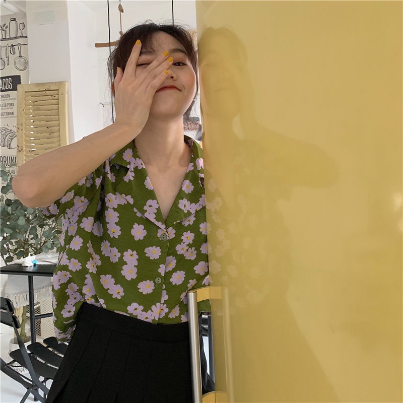 Áo Sơ Mi Ngắn Tay Dáng Rộng In Hoa Cúc Dại Thời Trang Dành Cho Nữ