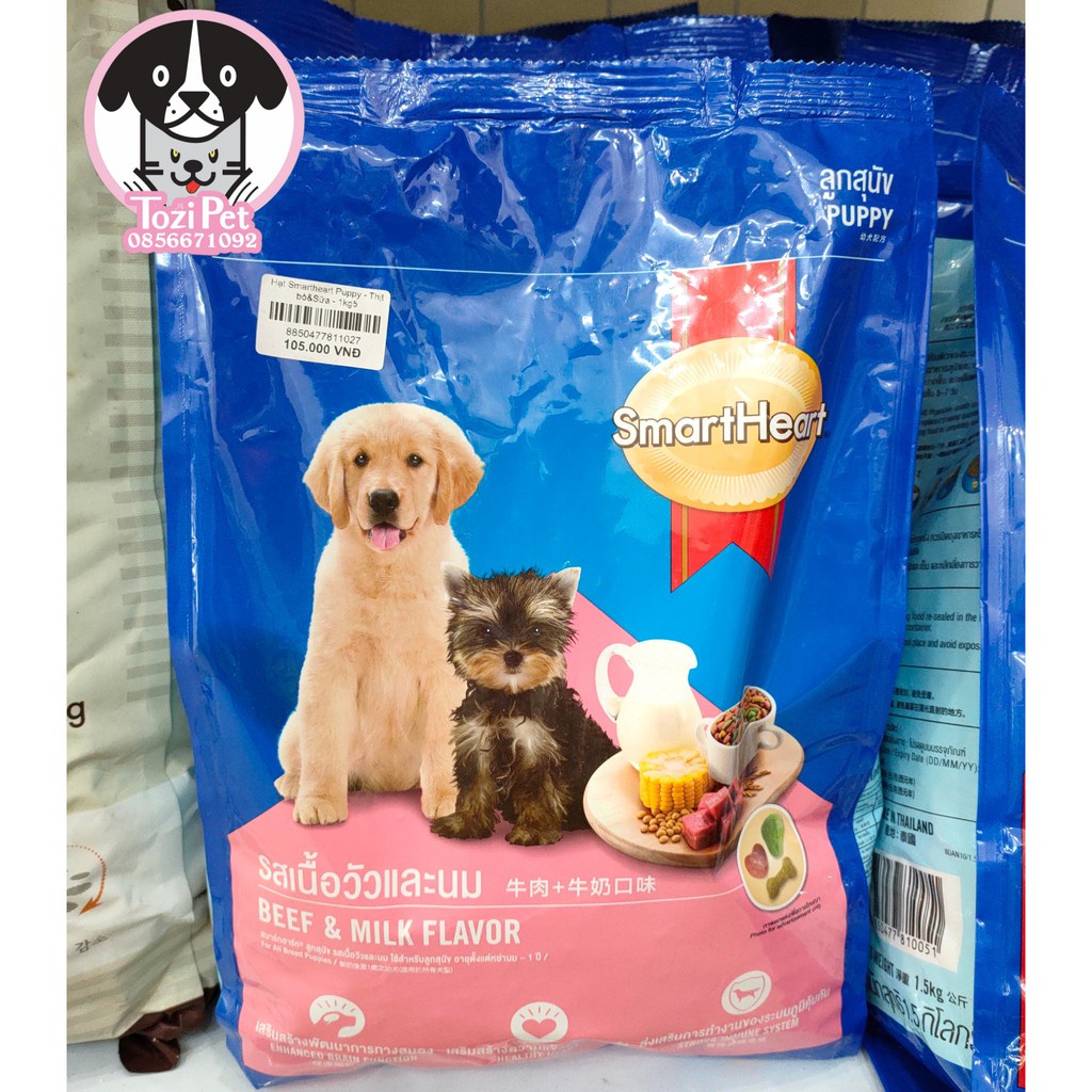 Thức ăn cho chó con Smartheart Puppy - Hạt Smartheart Puppy Vị Thịt Bò &amp; Sữa