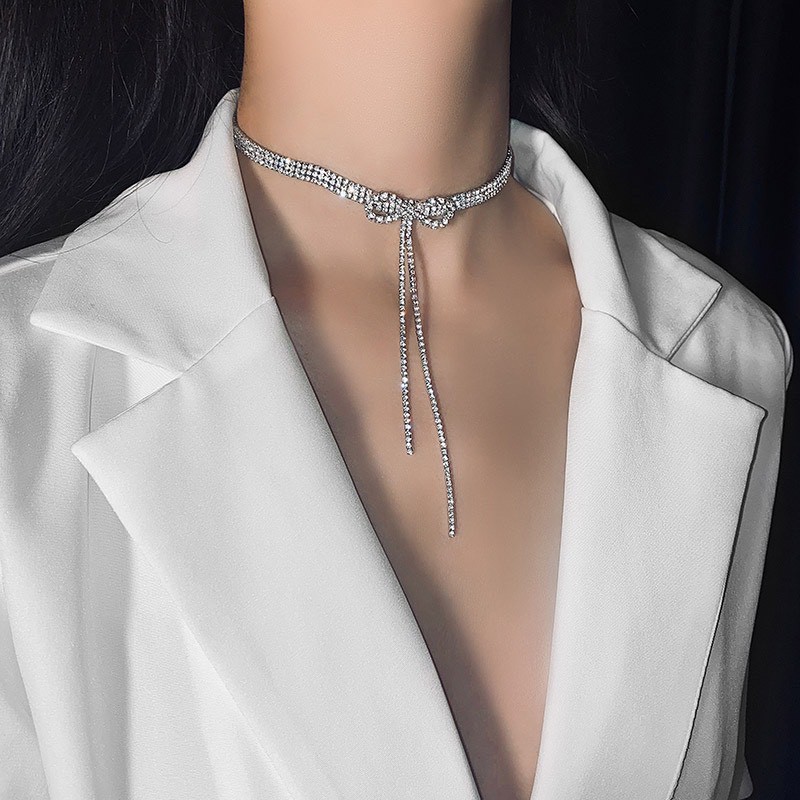 Phụ Kiện Thời Trang Vòng Cổ Đá, Choker Đính Đá Lấp Lánh Thắt Nơ Trước Điệu Đà Vòng Cổ ROSE VC119