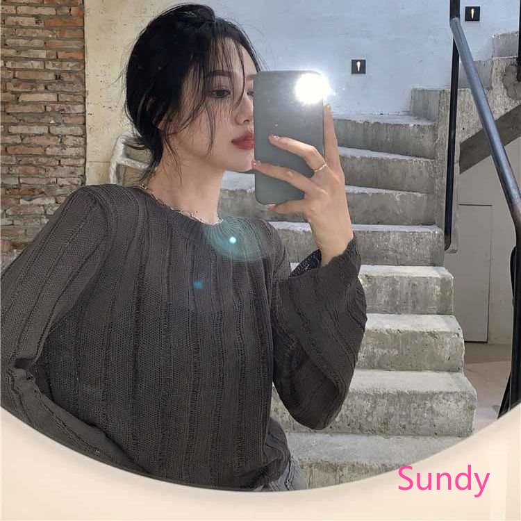 Áo Dệt Kim Tay Dài Cổ Tròn Thời Trang Mùa Thu Quyến Rũ Cho Nữ
