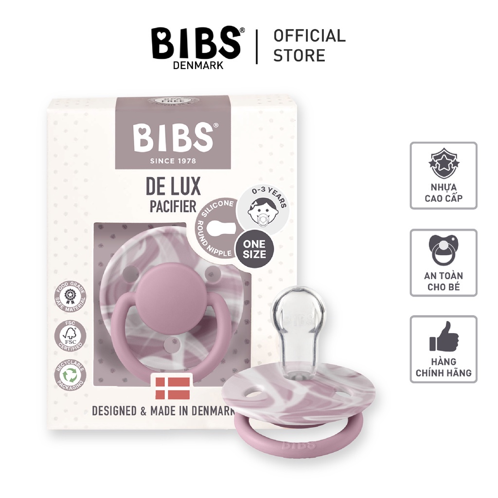 Ty Giả BIBS Delux Tie Dye Đan Mạch Cao Cấp Cho Bé Núm Tròn Chất Liệu Silicone Mềm An Toàn