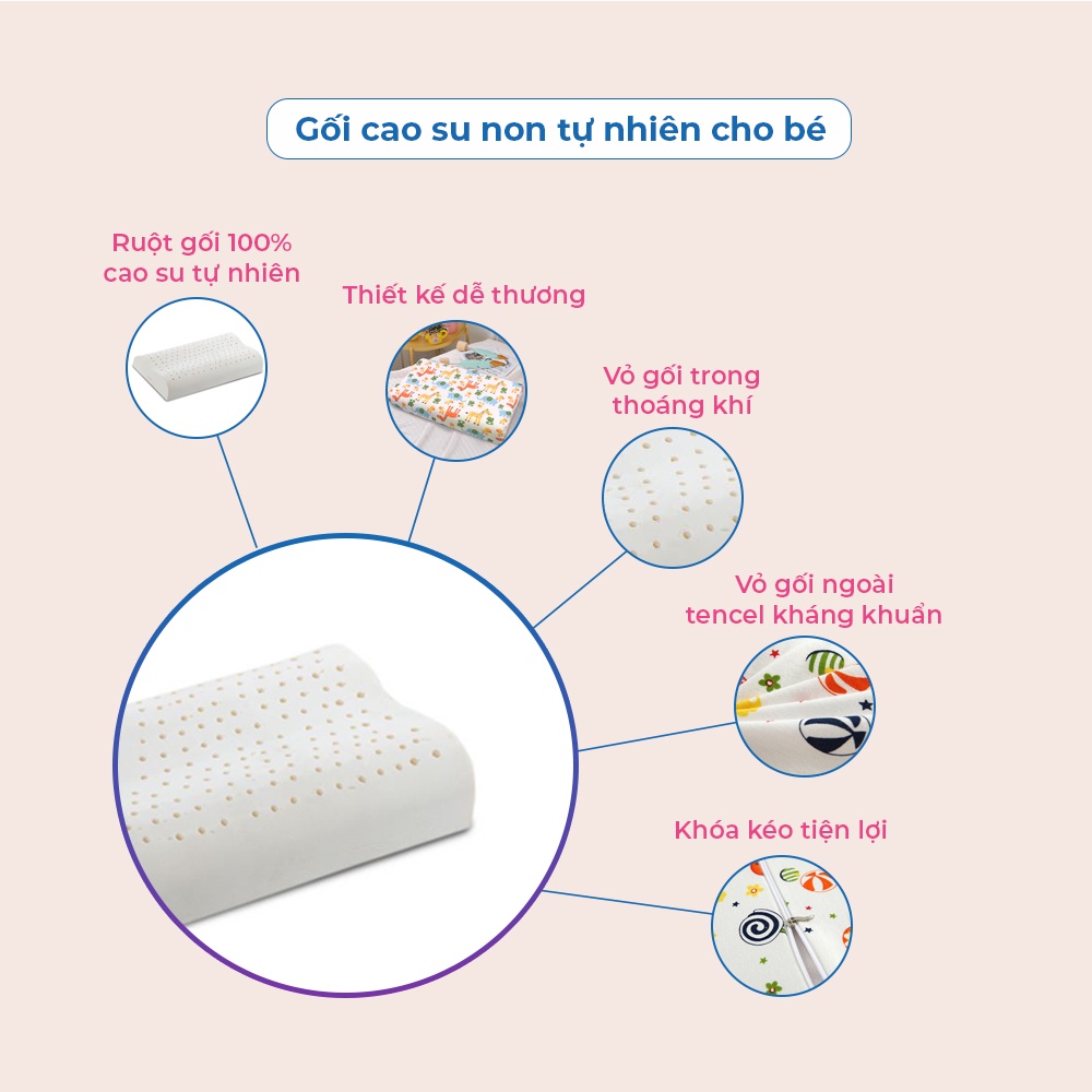 Gối cao su non cho bé tự nhiên chính hãng TOPAZ cao cấp cho trẻ em có lỗ thoáng khí giúp bé êm ái khi ngủ