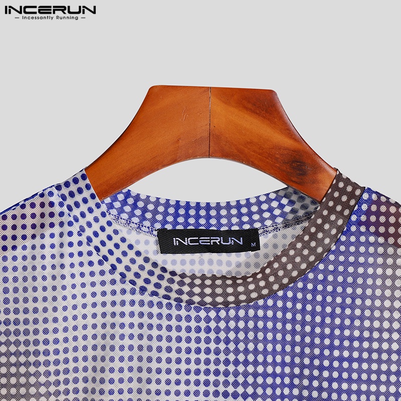 INCERUN Áo Thun Lưới Tay Dài Trong Suốt In Họa Tiết Hoa Thời Trang Dự Tiệc Cho Nam