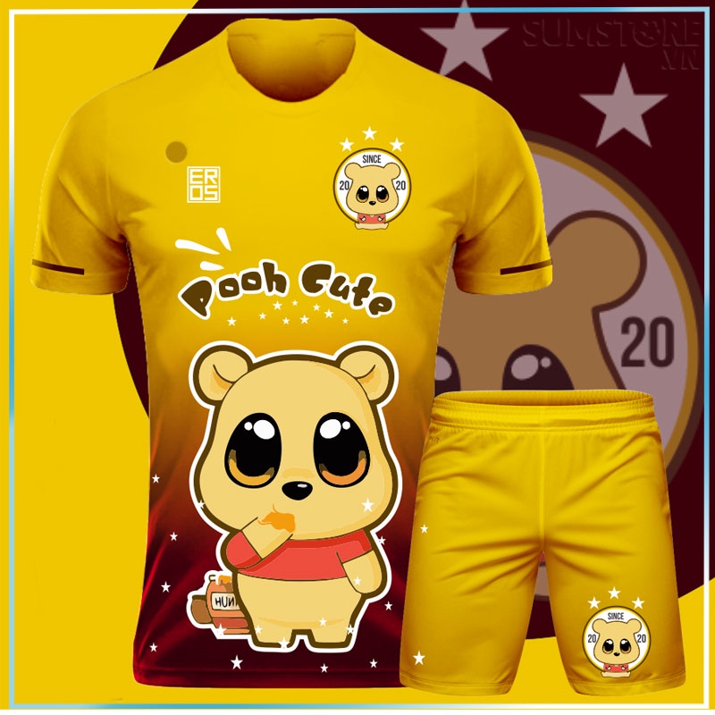 Áo Đá Bóng Nam Nữ Độc Lạ Cực Dễ Thương – Pooh Vàng - Bộ Quần Áo Bóng Đá Nam Nữ Mới Nhất