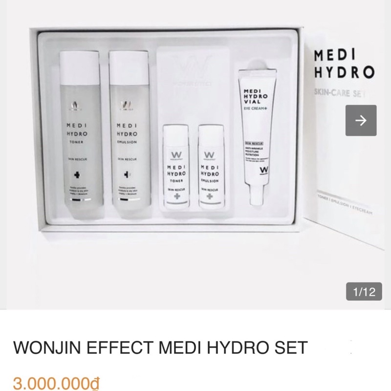 (𝗚𝗼̂́𝗰 𝟯 𝘁𝗿𝗶𝗲̣̂𝘂) Set Hyaluronic Acid (HA) truyền độ ẩm & cấp nước phục hồi da Wonjin Effect Medi Hydro
