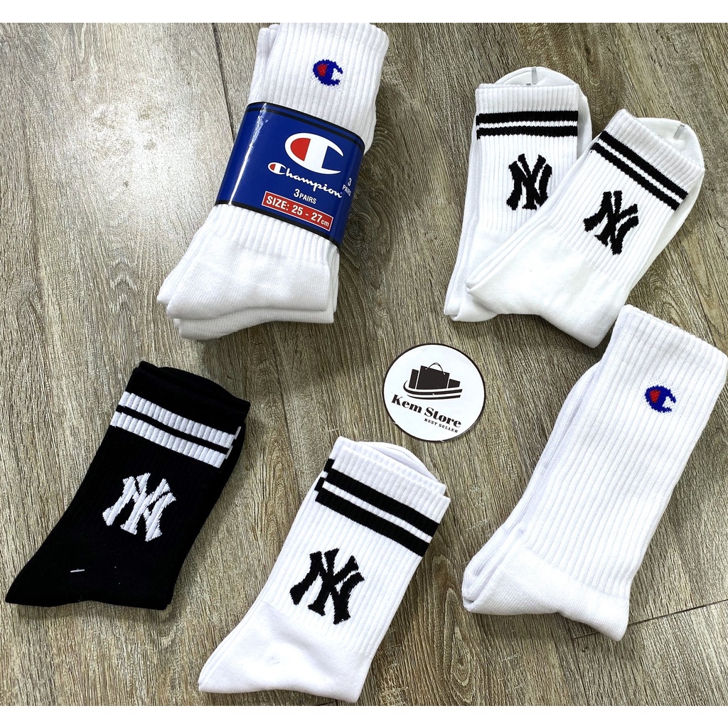 Tất Vớ NY Yankees, Tất Nam Nữ Champion, Thể Thao Năng Động Hot Trend Hàn Quốc, Chất Liệu Cotton Mềm Mịn Thấm Hút Mồ Hôi