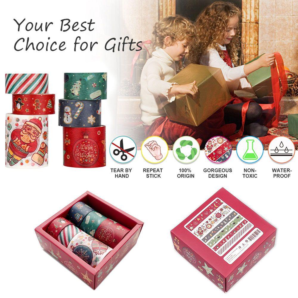 Bộ 6 Cuộn Băng Keo Washi An Toàn Không Độc Hại Dùng Trang Trí Giáng Sinh