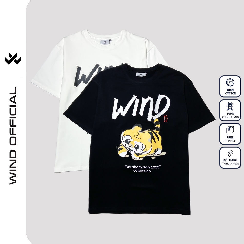 Áo thun tay lỡ unisex WIND 100% cotton phông form rộng Tết Con Hổ nam nữ oversize ulzzang