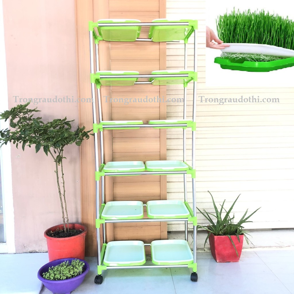 (TẶNG 1KG HẠT RAU MẦM ĐẬU HÀ LAN + VÒI XỊT) Bộ trồng rau mầm 6 tầng 12 chậu