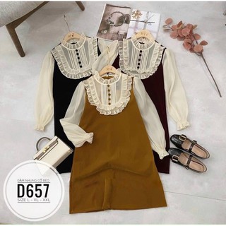 Bigsize Đầm nhung cổ bèo D657