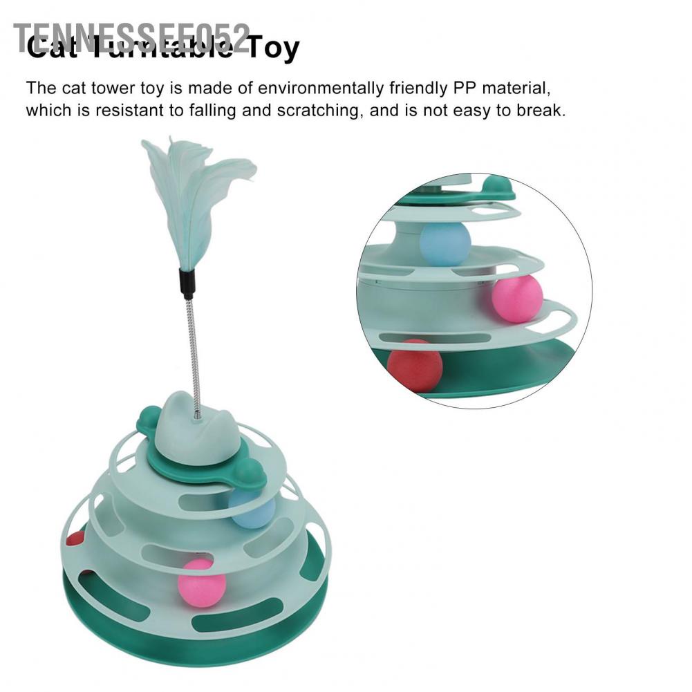 Tháp bóng lăn bàn xoay 4 tầng gắn thanh lông vũ thích hợp làm bài tập cho mèo vận động