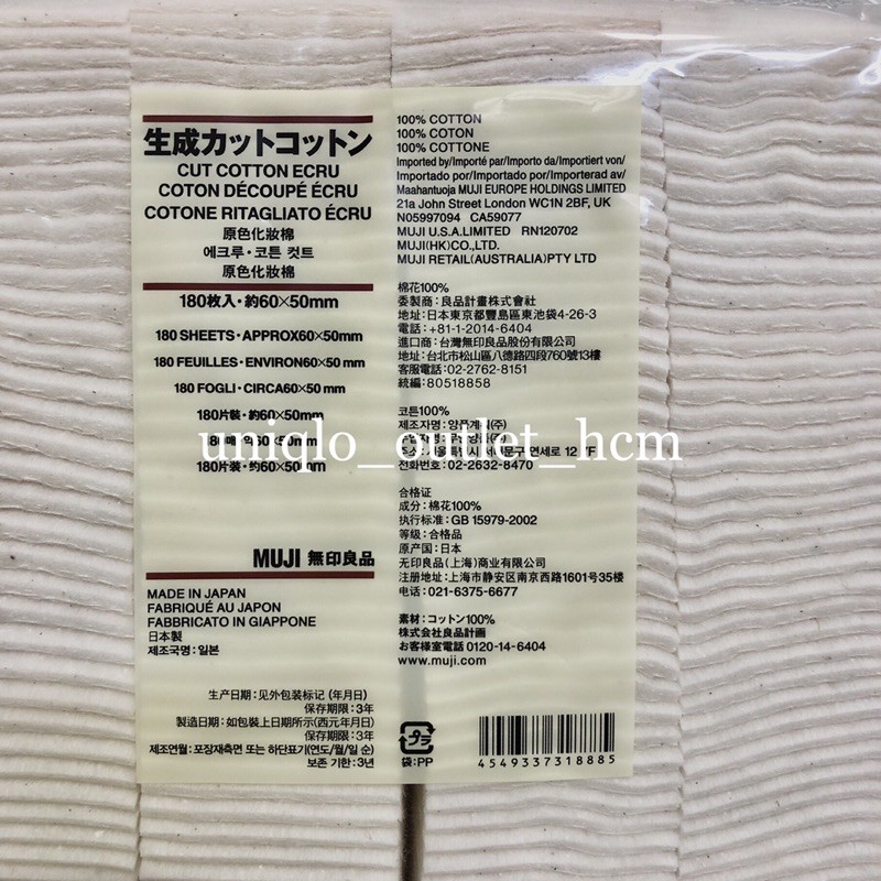 Bông Tẩy Trang Muji Japan cotton hữu cơ (180 miếng)