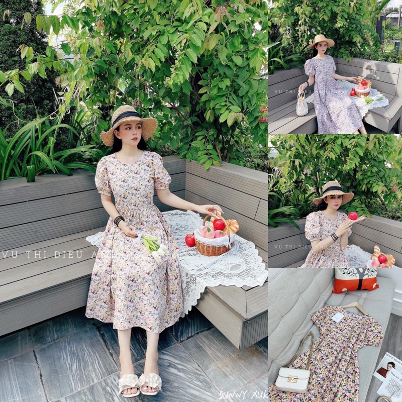 Váy hoa nhí dáng baby doll váy dạo phố đi biển cà phê (V006)