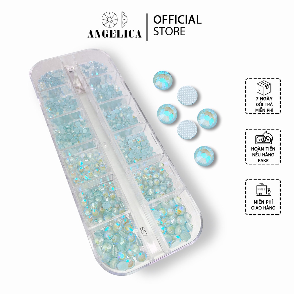 Đá Chân Lưới Nail 12 Khía Màu Nước Gạo Light Blue Fluorescence Đính Móng ANGELICA 657