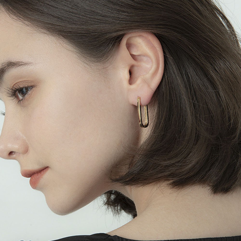 Hoa Tai Mạ Vàng Thiết Kế Hình Học Phong Cách Hàn Quốc