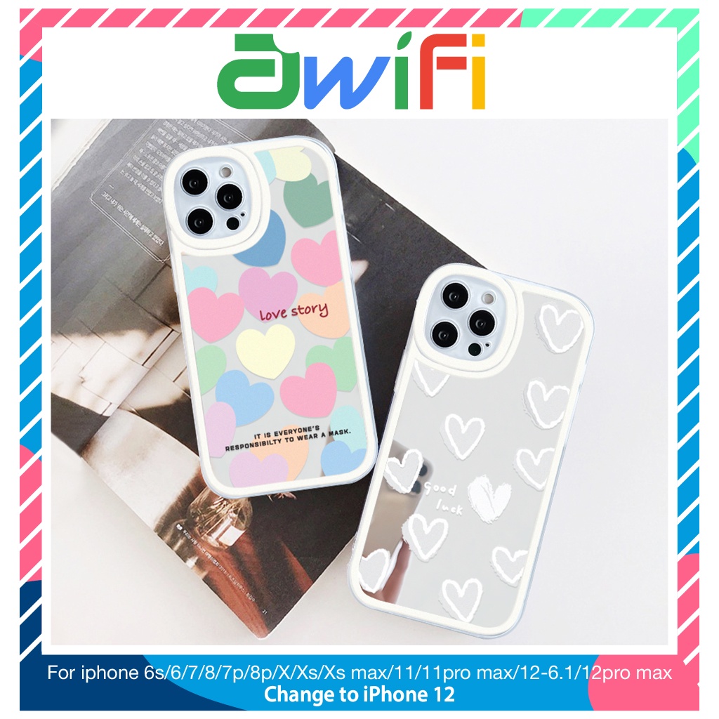 Ốp lưng iphone gương cạnh vuông tim love story 6/6plus/7/7plus/8/8plus/x/xs/11/12/13/pro/max/plus/promax-Sale HOT V3-3