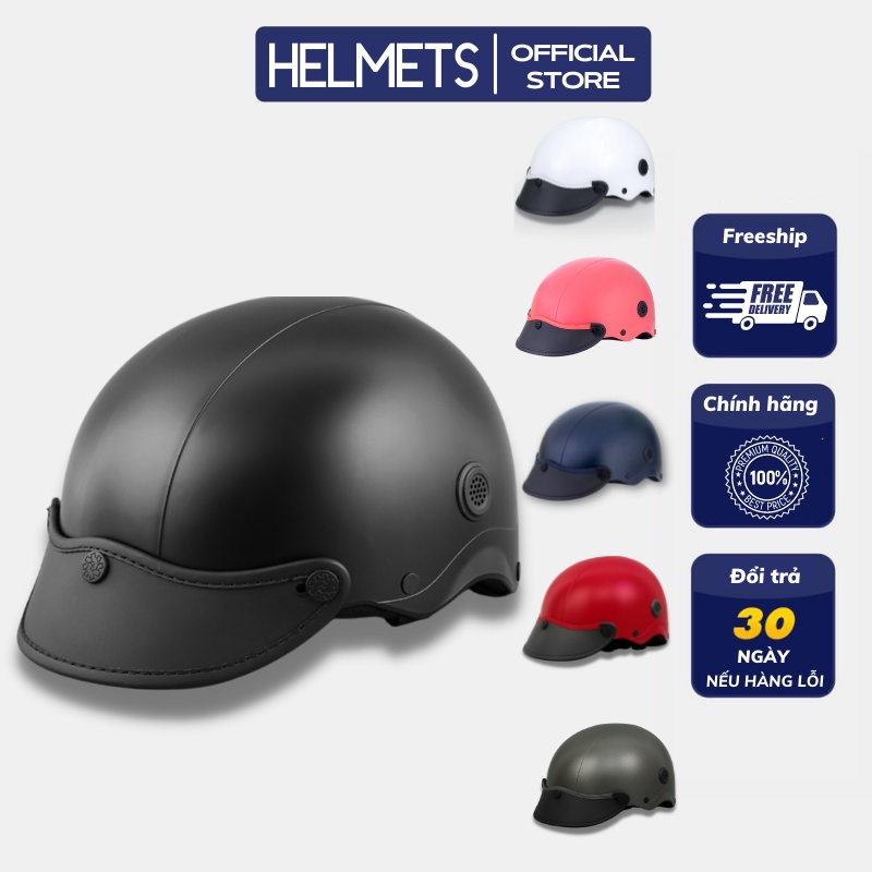 Mũ Bảo Hiểm Nửa Đầu , Mũ Bảo Hiểm Thời Trang Thông Gió Màu Đen Helmet