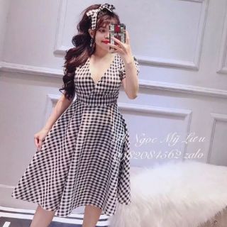 Đầm caro cột eo