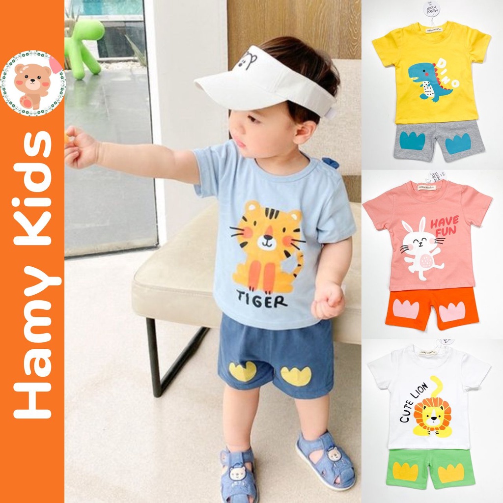 Đồ Bộ Cộc Tay Trẻ Em Minky Mom Chính Hãng Vải Cotton Hình Khủng Long Hổ Sư Tử Cho Bé 0-5 Tuổi Dưới 20kg - Hamykids